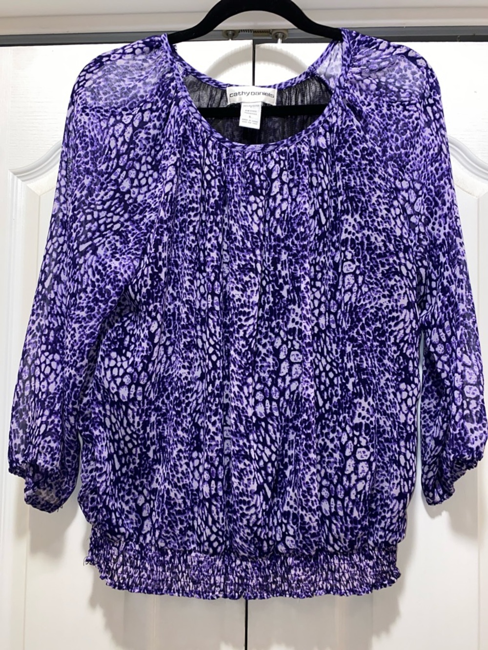 Cathy Daniels Purple Animal Print Peasant Blouse